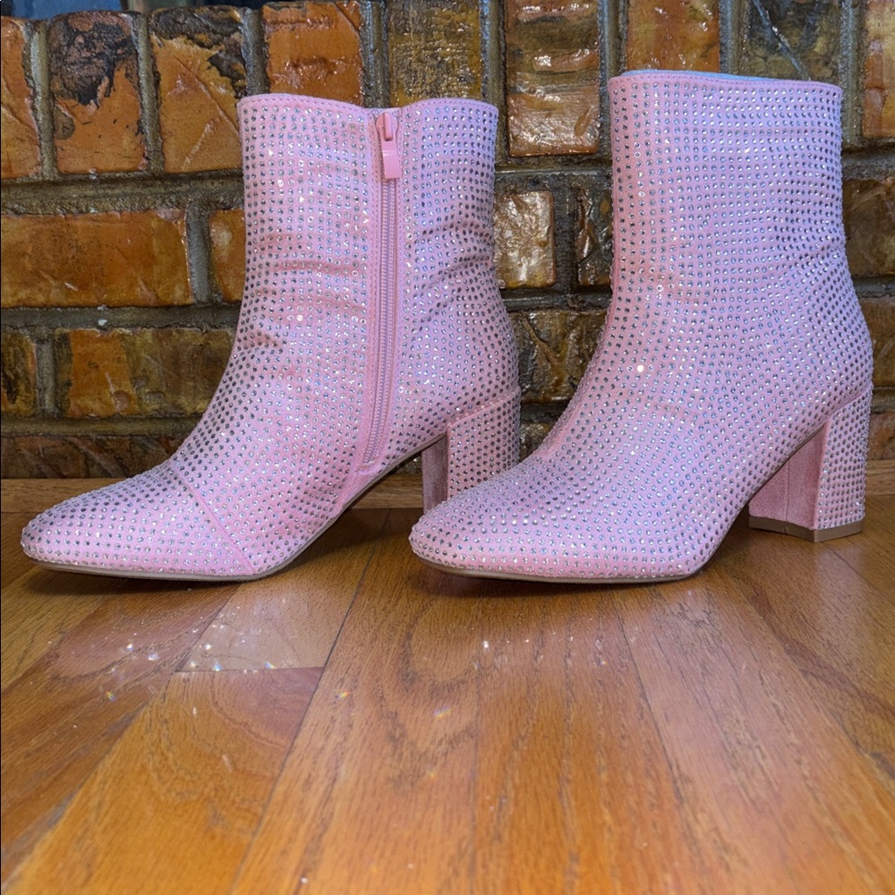 Top Moda *NEW* HESTER-15 Ankle Boots Block Heel Rhinestone Bling Pink Zipper 10 - Picture 2 of 16